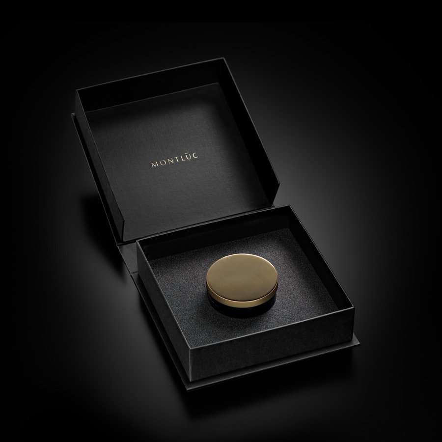 A close-up of Montluc packaging with lid closed