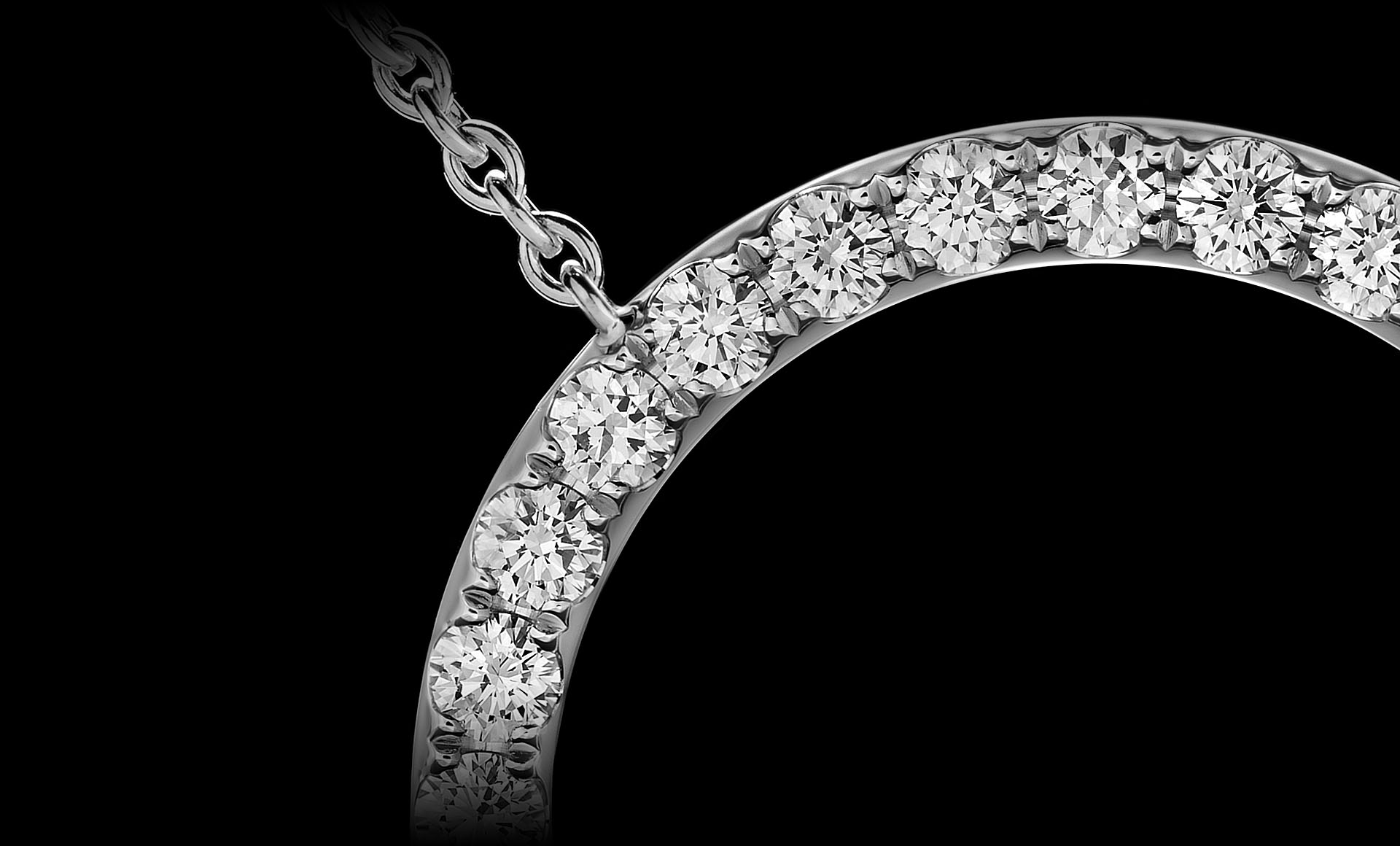 Montluc - Orbit No 1 diamond pendant: set with a continuous line of perfectly selected, round cut diamonds.